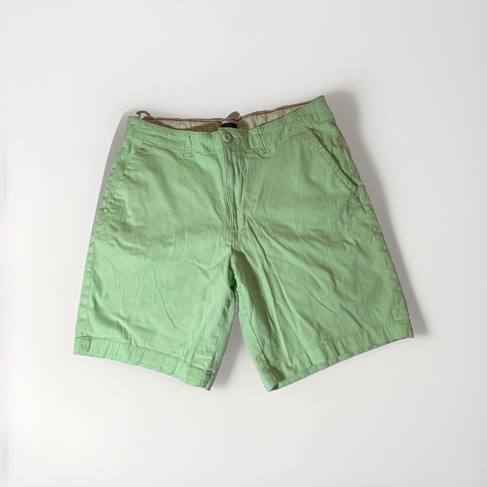 George Men’s Chino Shorts Size 32 Green Flat Front Casual Cotton Stretch